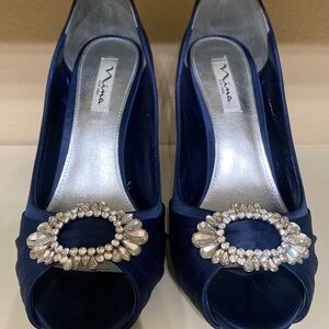 Nina Navy blue satin peep toe